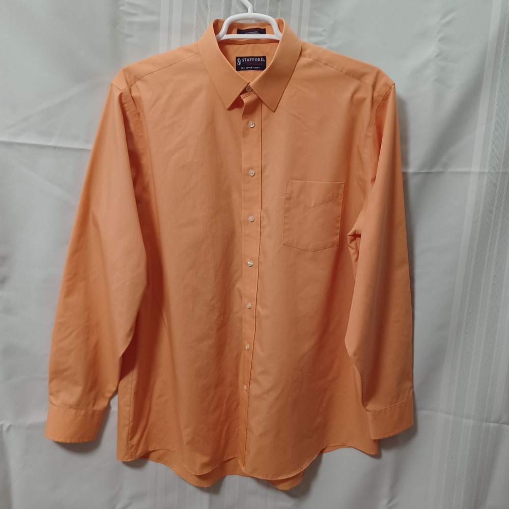 Stafford Performance The Super Shirt Mens 17.5 36-37 Classic Fit Orange Peach